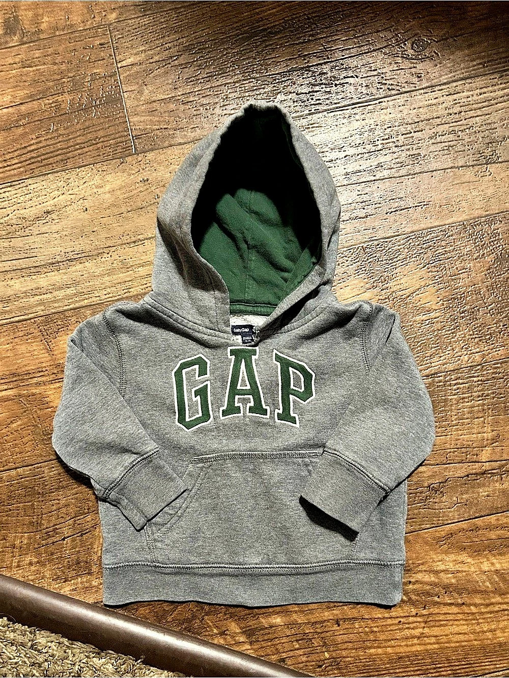 Baby GAP Gray & Green Logo Hoodie; Size 12-18 months
